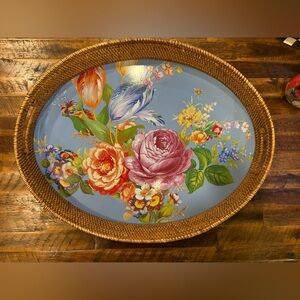 MacKenzie-Childs Floral Basket with Blue and Multicolor Accents. Party size.